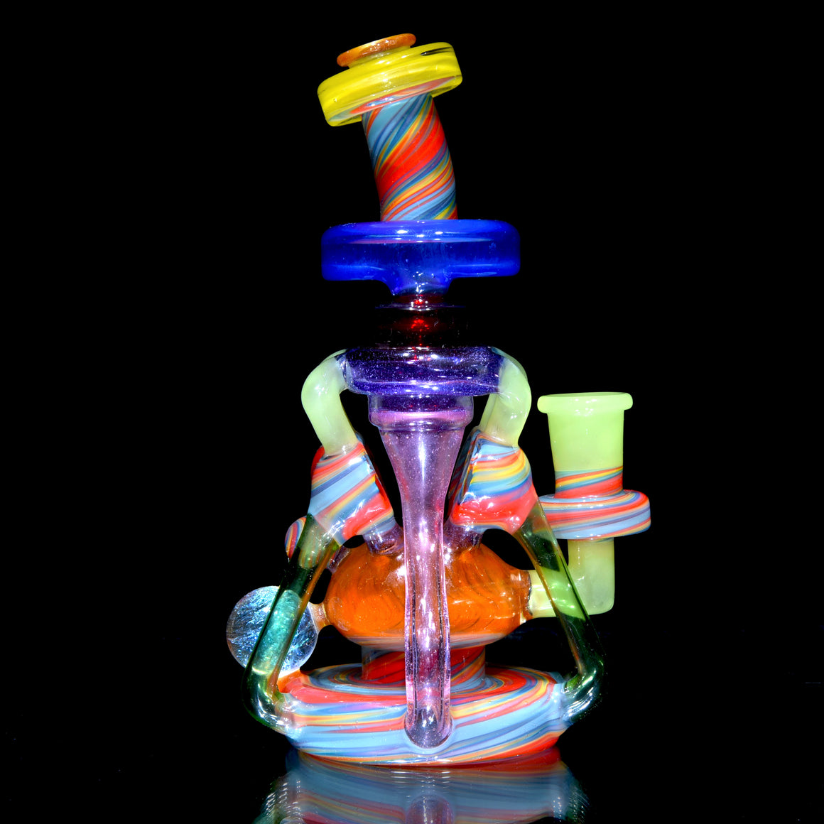 Quad-uptake Double-drain Recycler - Multicolor/Rainbow Swirl - 14mm Female
