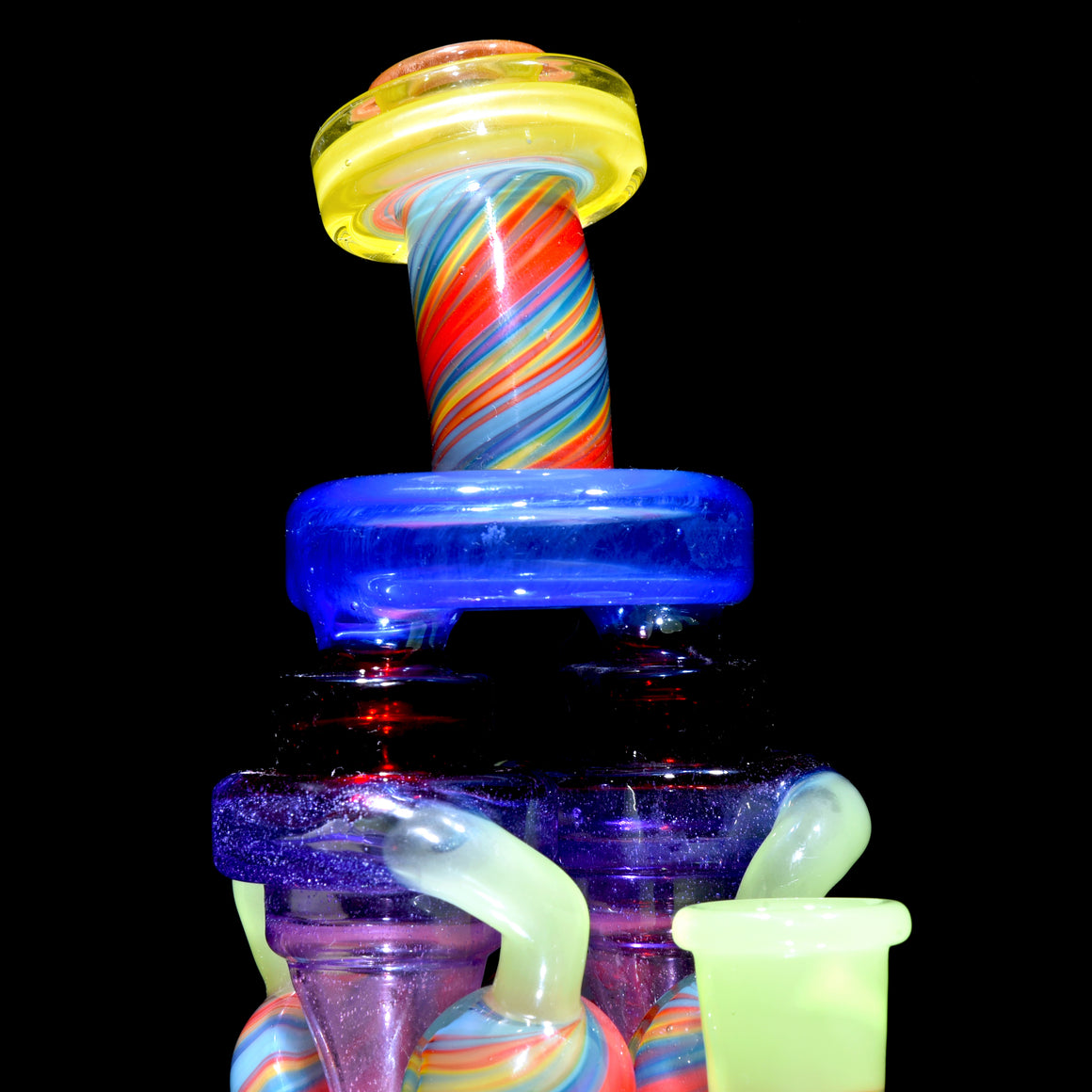 Quad-uptake Double-drain Recycler - Multicolor/Rainbow Swirl - 14mm Female