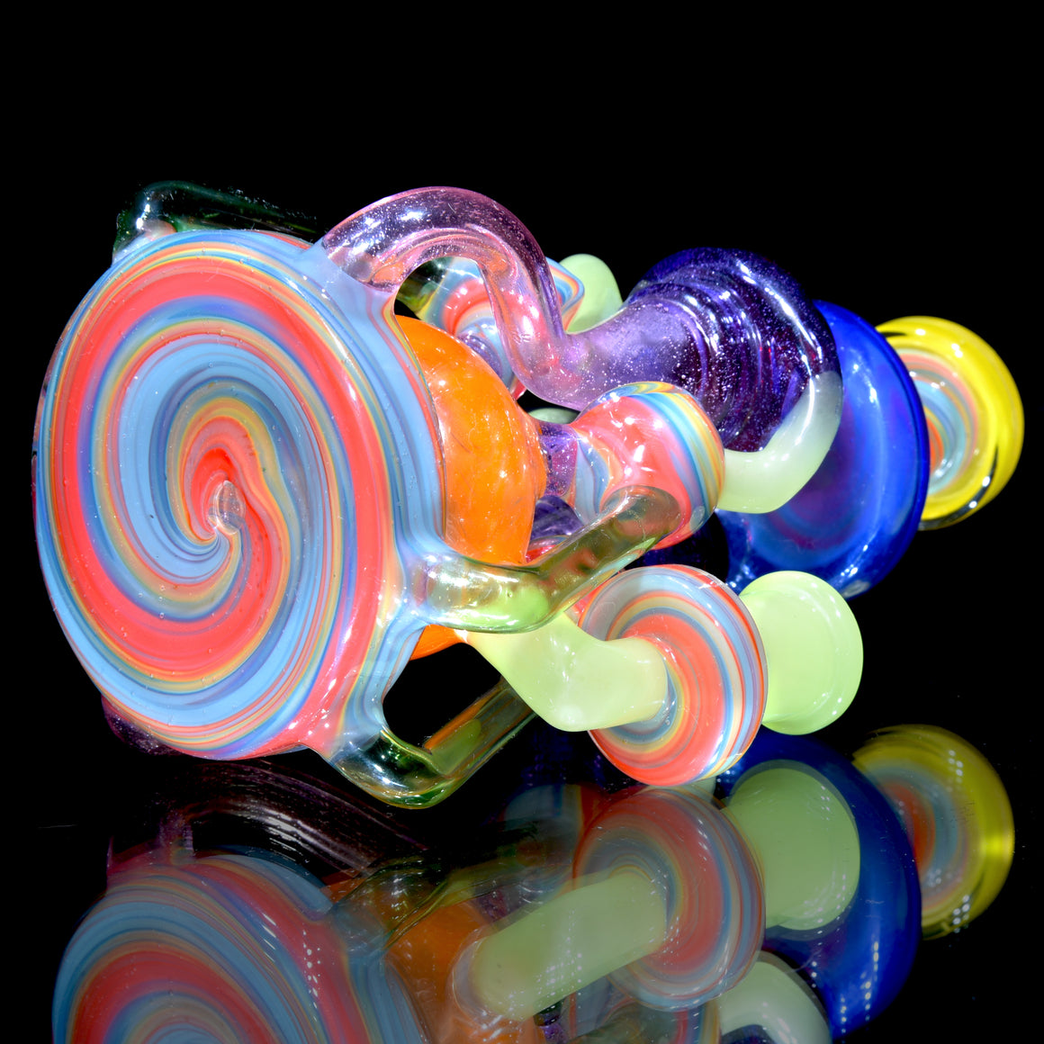 Quad-uptake Double-drain Recycler - Multicolor/Rainbow Swirl - 14mm Female