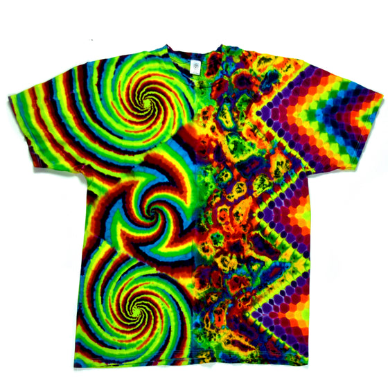 XL - Collab Triple Swirl & Chevron Honeycomb Split Combo Short-sleeve Tie Dye T-Shirt