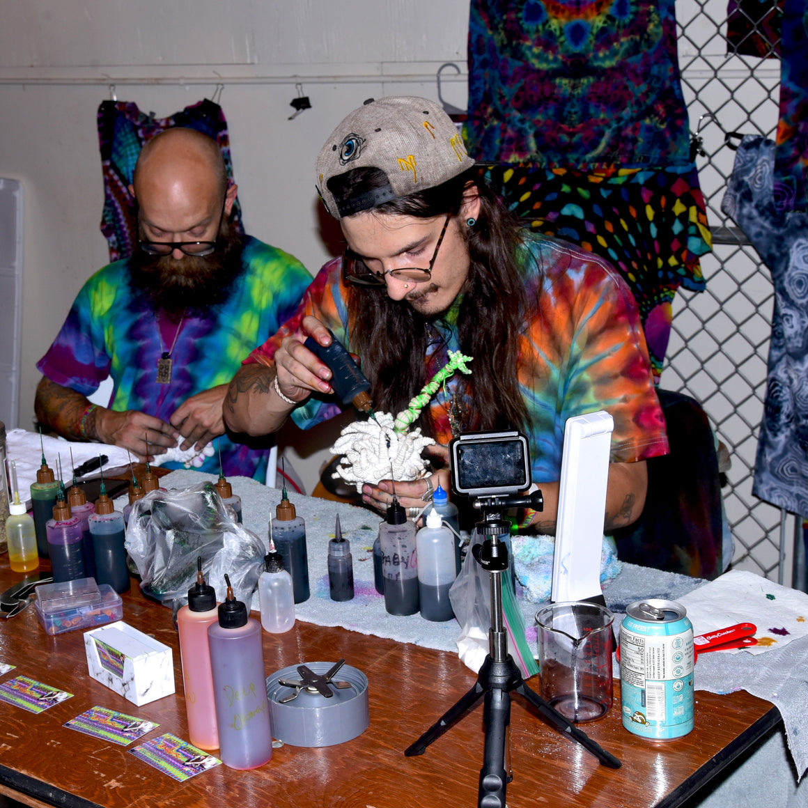 Large Tie Dye T-Shirt - Rainbow Mandala w/ Grayscale Geodes