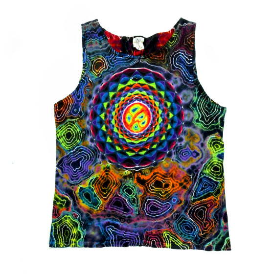 Medium Tie Dye Tank Top - Rainbow Mandala w/ Rainbow Geodes