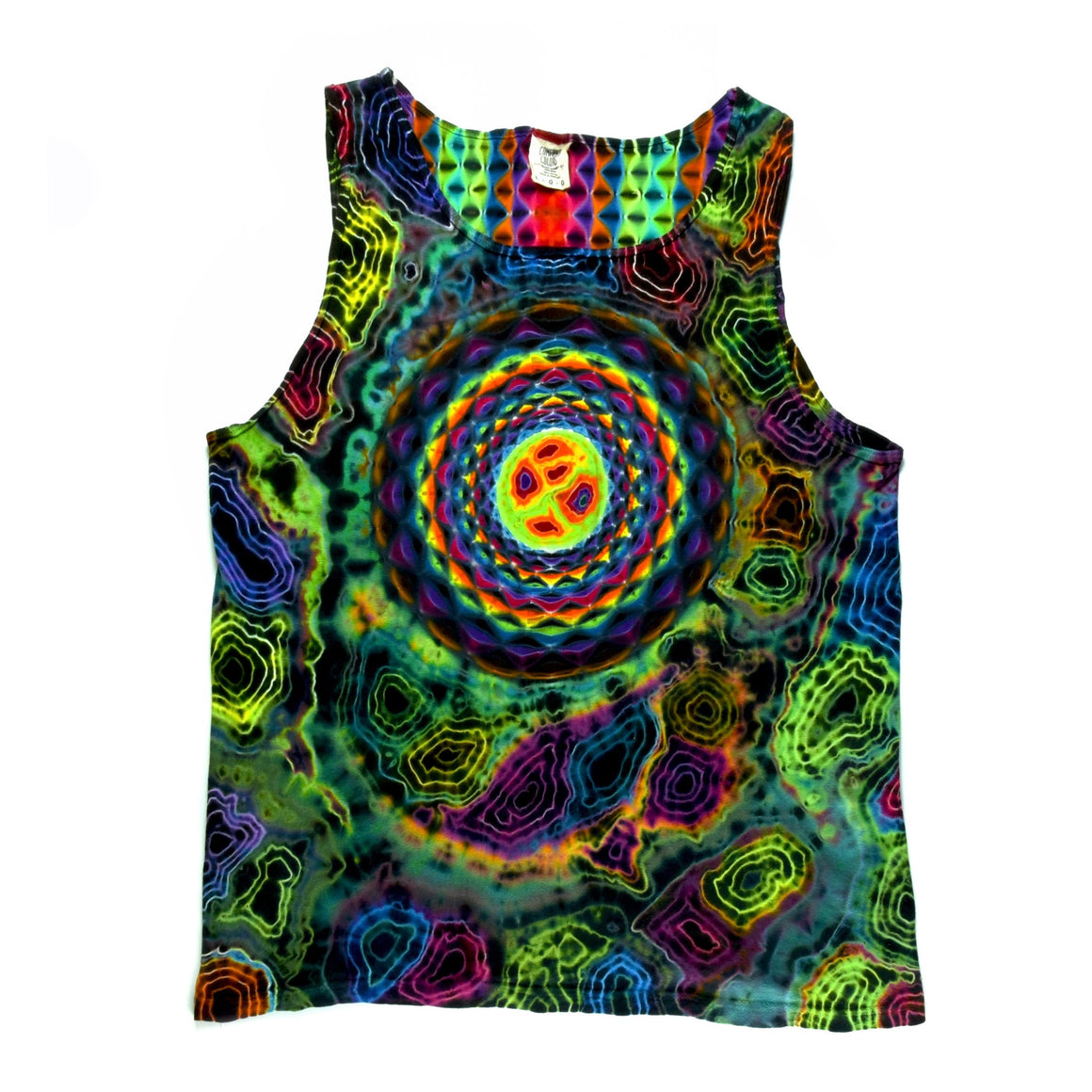 Large Tie Dye Tank Top - Rainbow Mandala w/ Rainbow Geodes