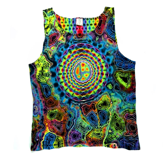 XL Tie Dye Tank Top - Rainbow Mandala w/ Rainbow Geodes