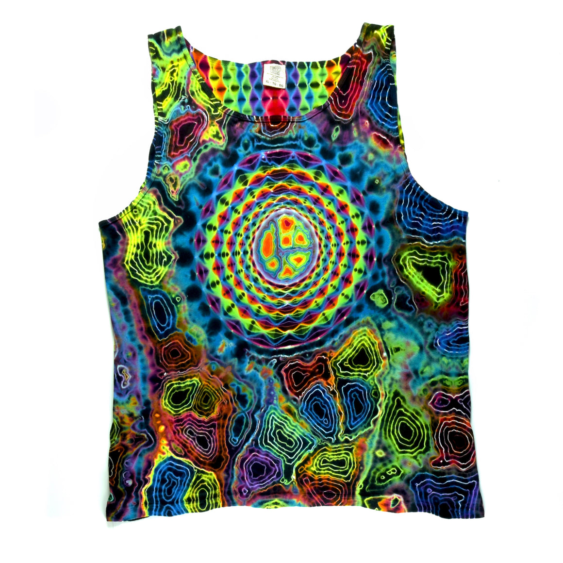 XL Tie Dye Tank Top - Rainbow Mandala w/ Rainbow Geodes