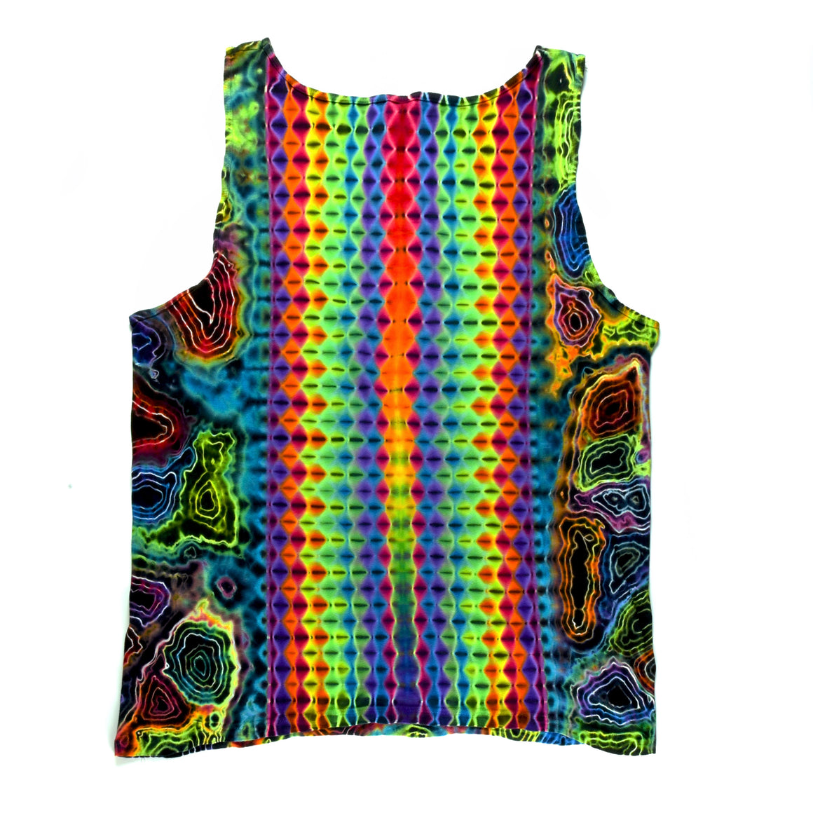 XL Tie Dye Tank Top - Rainbow Mandala w/ Rainbow Geodes