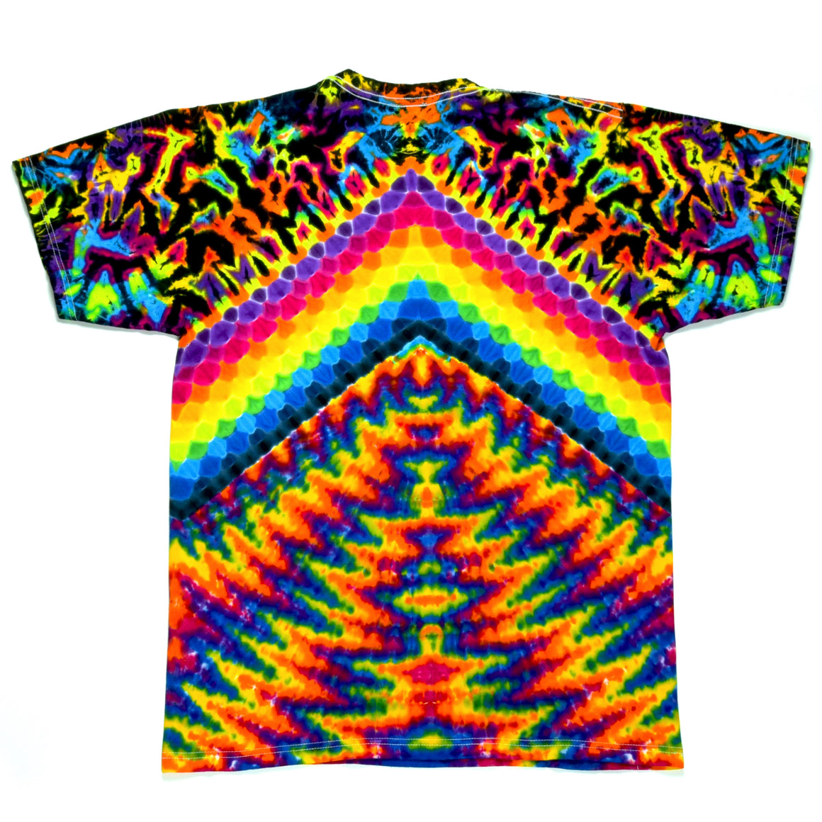 Medium - Short-sleeve Tie Dye T-Shirt - Rainbow Chevron Honeycomb & Wigwag Triple Combo