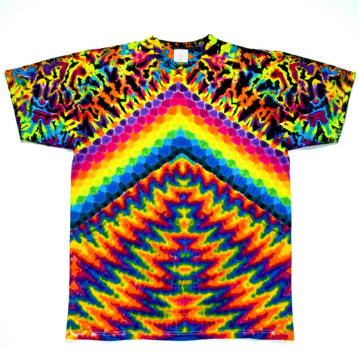 Medium - Short-sleeve Tie Dye T-Shirt - Rainbow Chevron Honeycomb & Wigwag Triple Combo