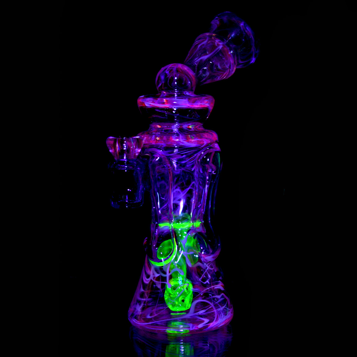 UV Reactive Fully-worked Full-size Double-uptake Rycycler - Electric Flamingo/Lotus White/Royal Jelly/Telemagenta/Pastel Potion/Ion Pattern Tech - 10mm Female