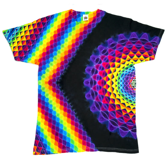 Large - "Pacman" Rainbow Mandala/Honeycomb Combo - Short Sleeve Tie Dye T-Shirt