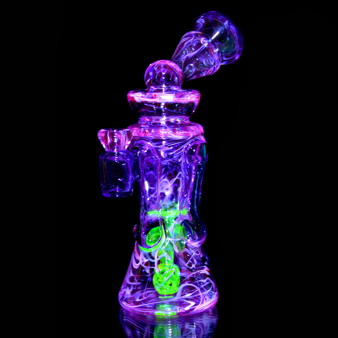 UV Reactive Fully-worked Full-size Double-uptake Rycycler - Electric Flamingo/Lotus White/Royal Jelly/Telemagenta/Pastel Potion/Ion Pattern Tech - 10mm Female
