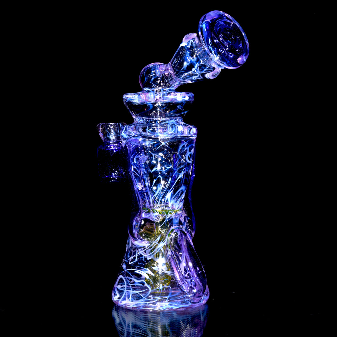 UV Reactive Fully-worked Full-size Double-uptake Rycycler - Electric Flamingo/Lotus White/Royal Jelly/Telemagenta/Pastel Potion/Ion Pattern Tech - 10mm Female