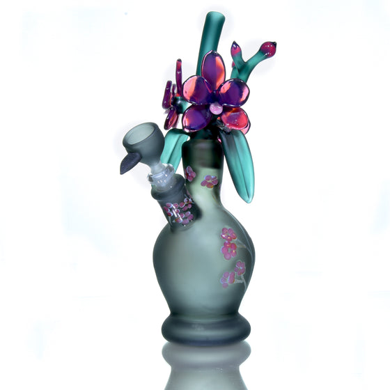 Frosted Floral Pattern Bouquet Mini Tube w/ Removable Downstem - Purple Orchid - 10mm Female