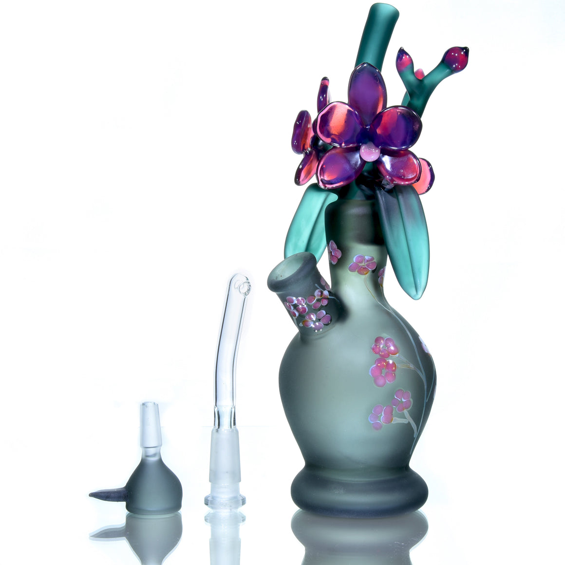 Frosted Floral Pattern Bouquet Mini Tube w/ Removable Downstem - Purple Orchid - 10mm Female