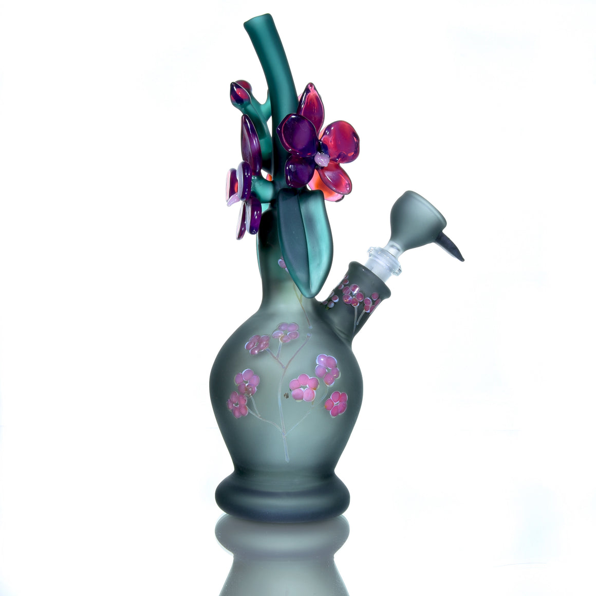 Frosted Floral Pattern Bouquet Mini Tube w/ Removable Downstem - Purple Orchid - 10mm Female