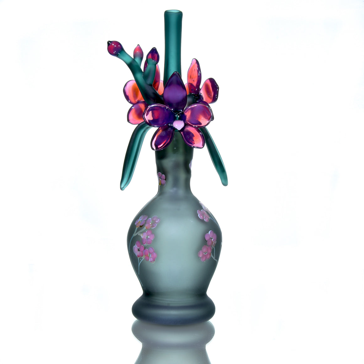 Frosted Floral Pattern Bouquet Mini Tube w/ Removable Downstem - Purple Orchid - 10mm Female