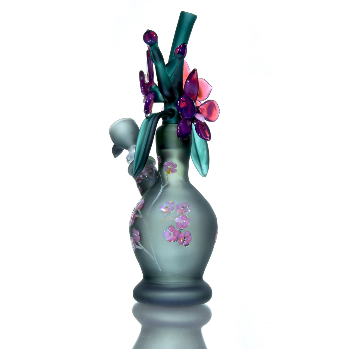 Frosted Floral Pattern Bouquet Mini Tube w/ Removable Downstem - Purple Orchid - 10mm Female