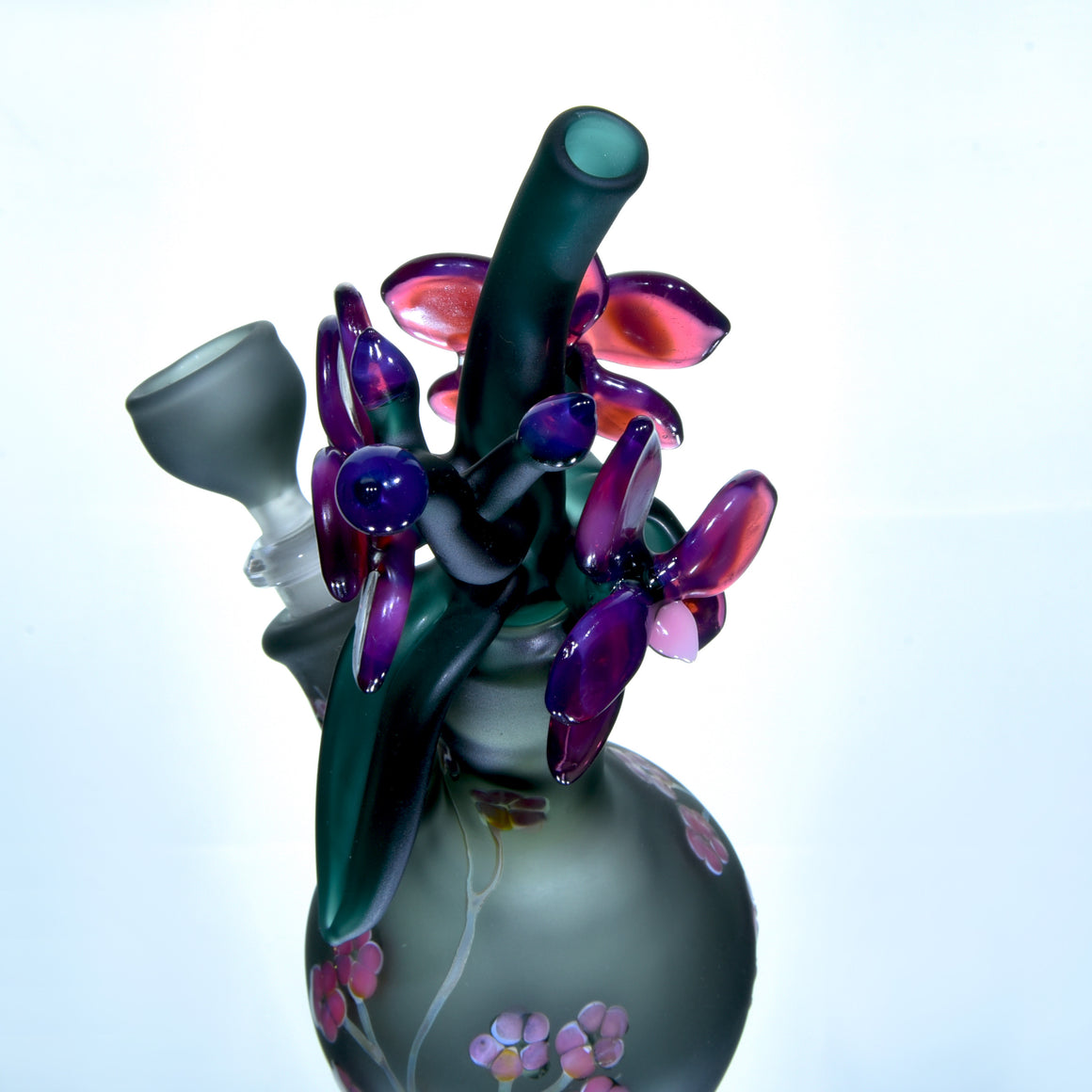 Frosted Floral Pattern Bouquet Mini Tube w/ Removable Downstem - Purple Orchid - 10mm Female