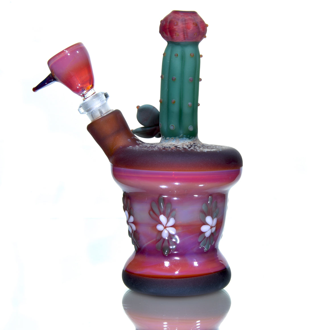 Frosted Floral Pattern Vase Mini Tube w/ Removable Downstem - Echeveria & Moon Cactus - 10mm Female