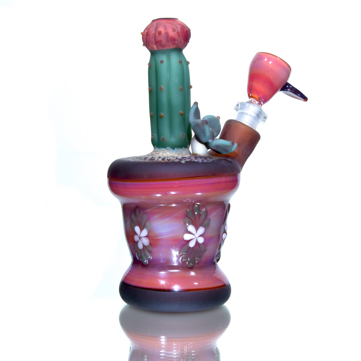 Frosted Floral Pattern Vase Mini Tube w/ Removable Downstem - Echeveria & Moon Cactus - 10mm Female