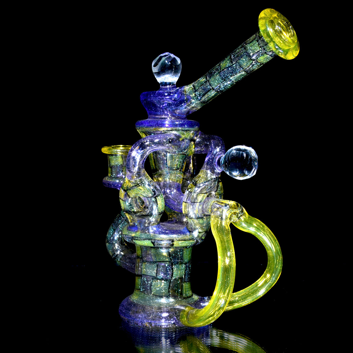 Triple Donut Uptake Loophole Recycler - Dichroic Purple Rain/CFL Terps Chipstack  - 10mm Female