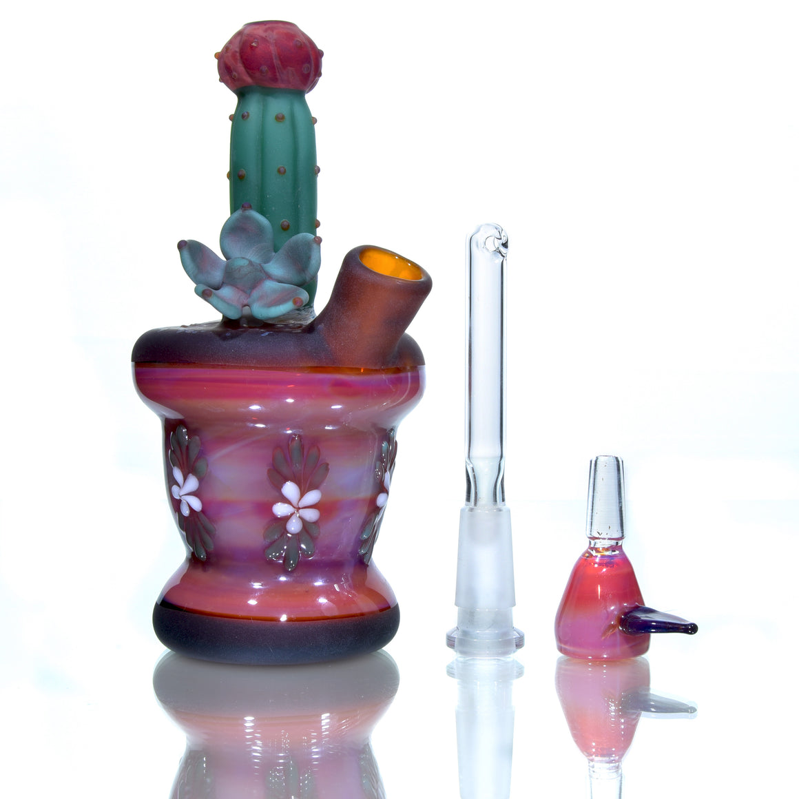 Frosted Floral Pattern Vase Mini Tube w/ Removable Downstem - Echeveria & Moon Cactus - 10mm Female
