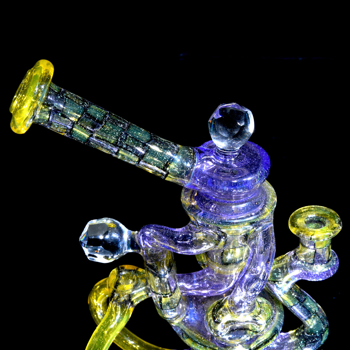 Triple Donut Uptake Loophole Recycler - Dichroic Purple Rain/CFL Terps Chipstack  - 10mm Female