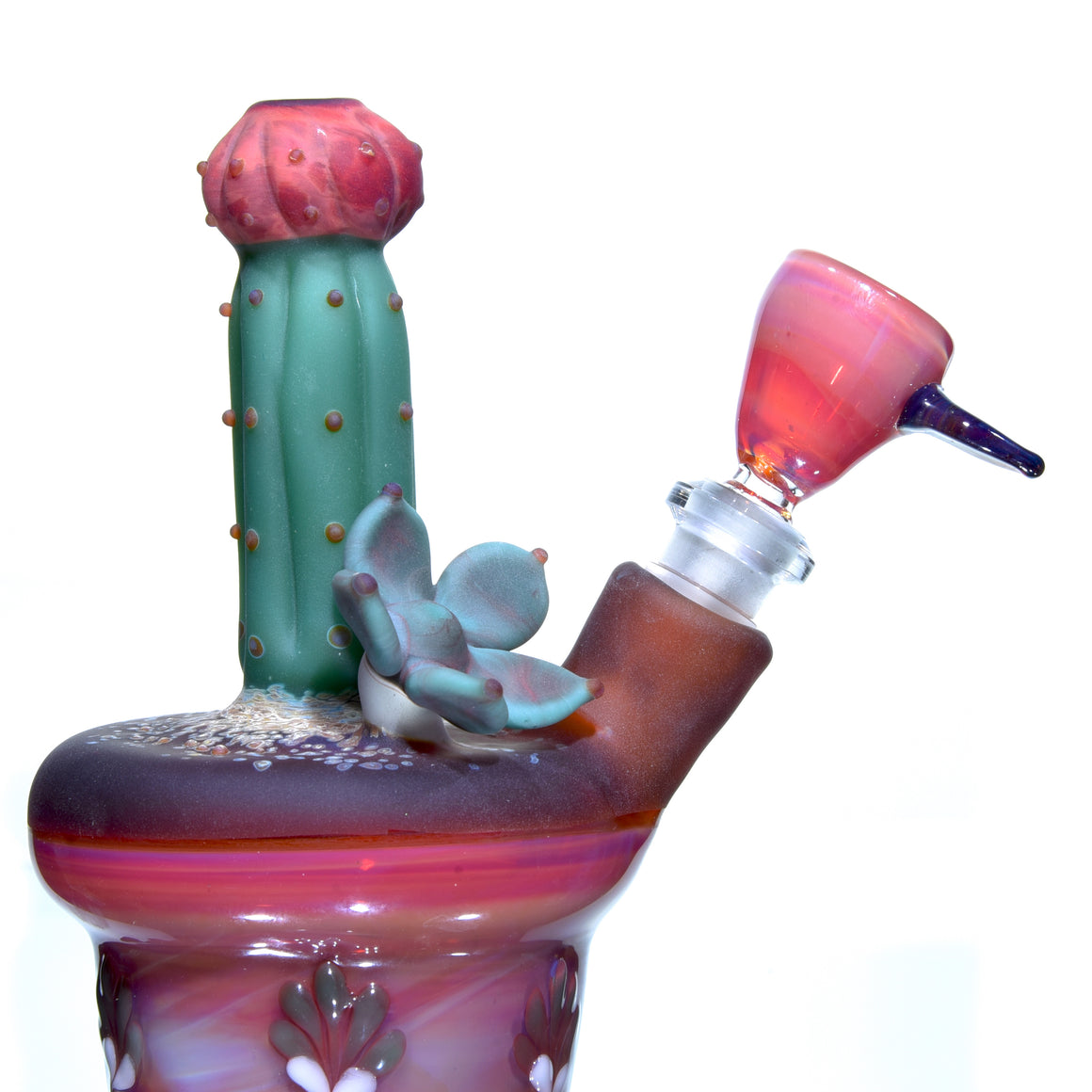 Frosted Floral Pattern Vase Mini Tube w/ Removable Downstem - Echeveria & Moon Cactus - 10mm Female