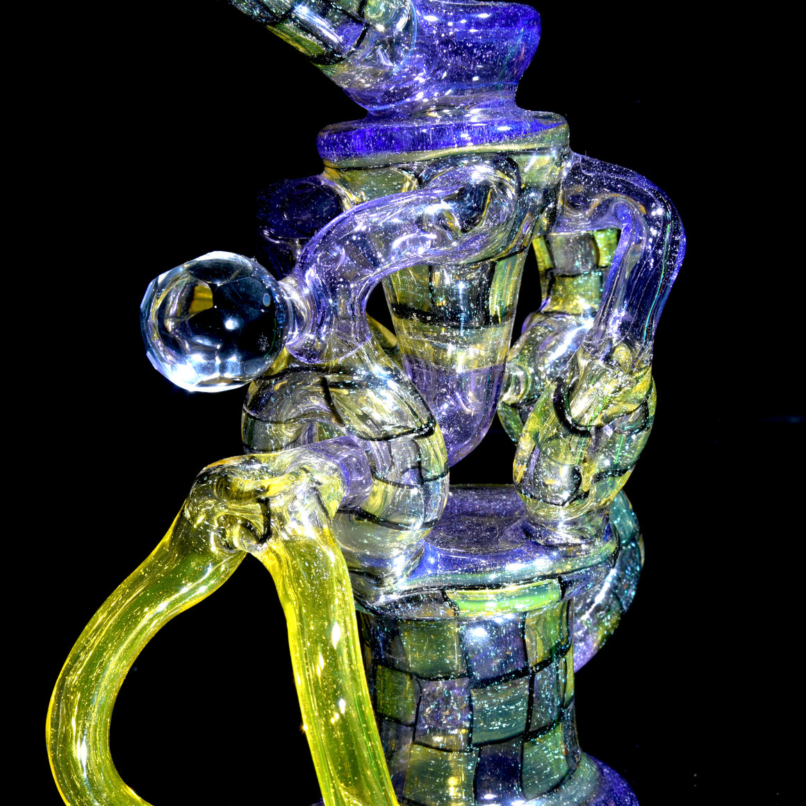 Triple Donut Uptake Loophole Recycler - Dichroic Purple Rain/CFL Terps Chipstack  - 10mm Female