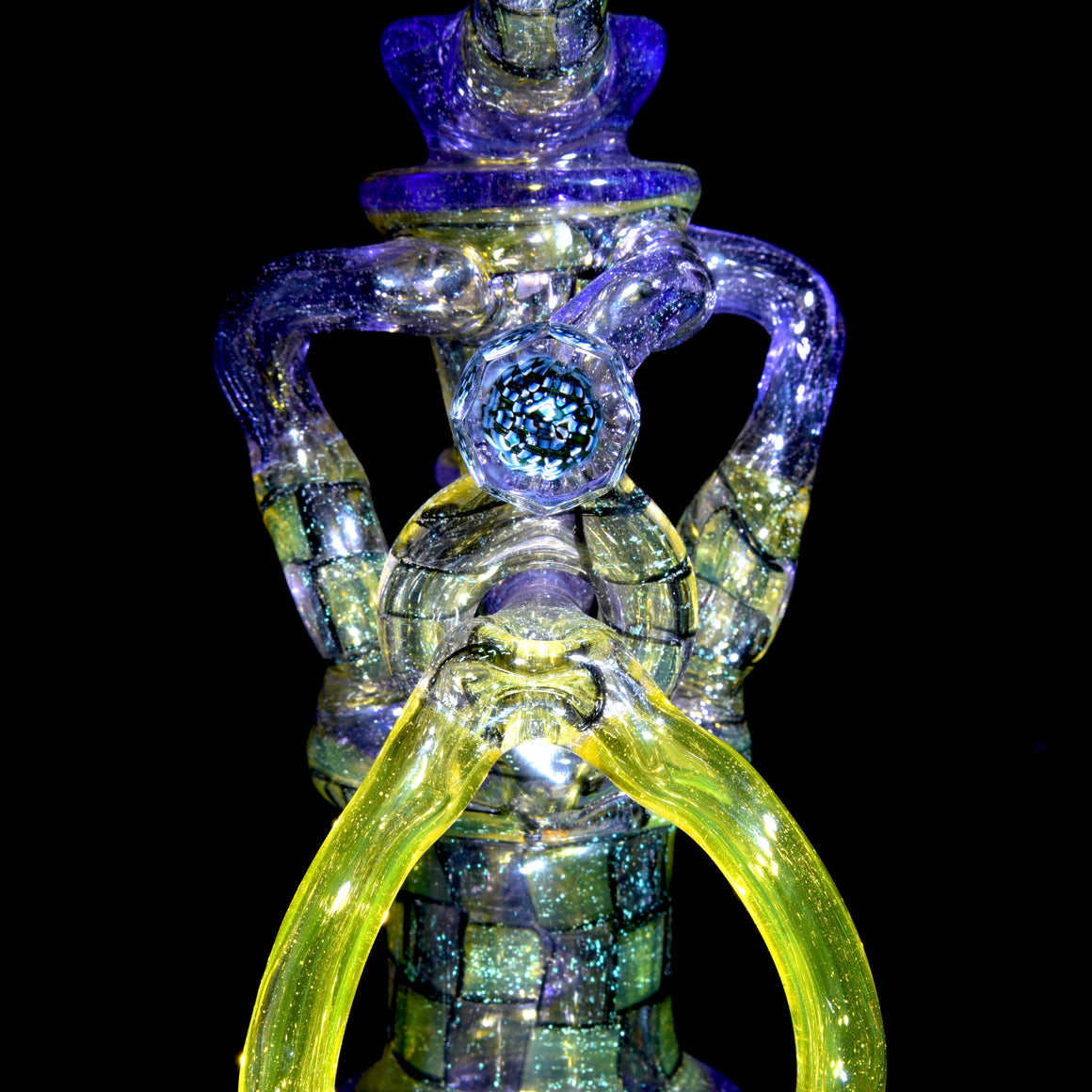 Triple Donut Uptake Loophole Recycler - Dichroic Purple Rain/CFL Terps Chipstack  - 10mm Female