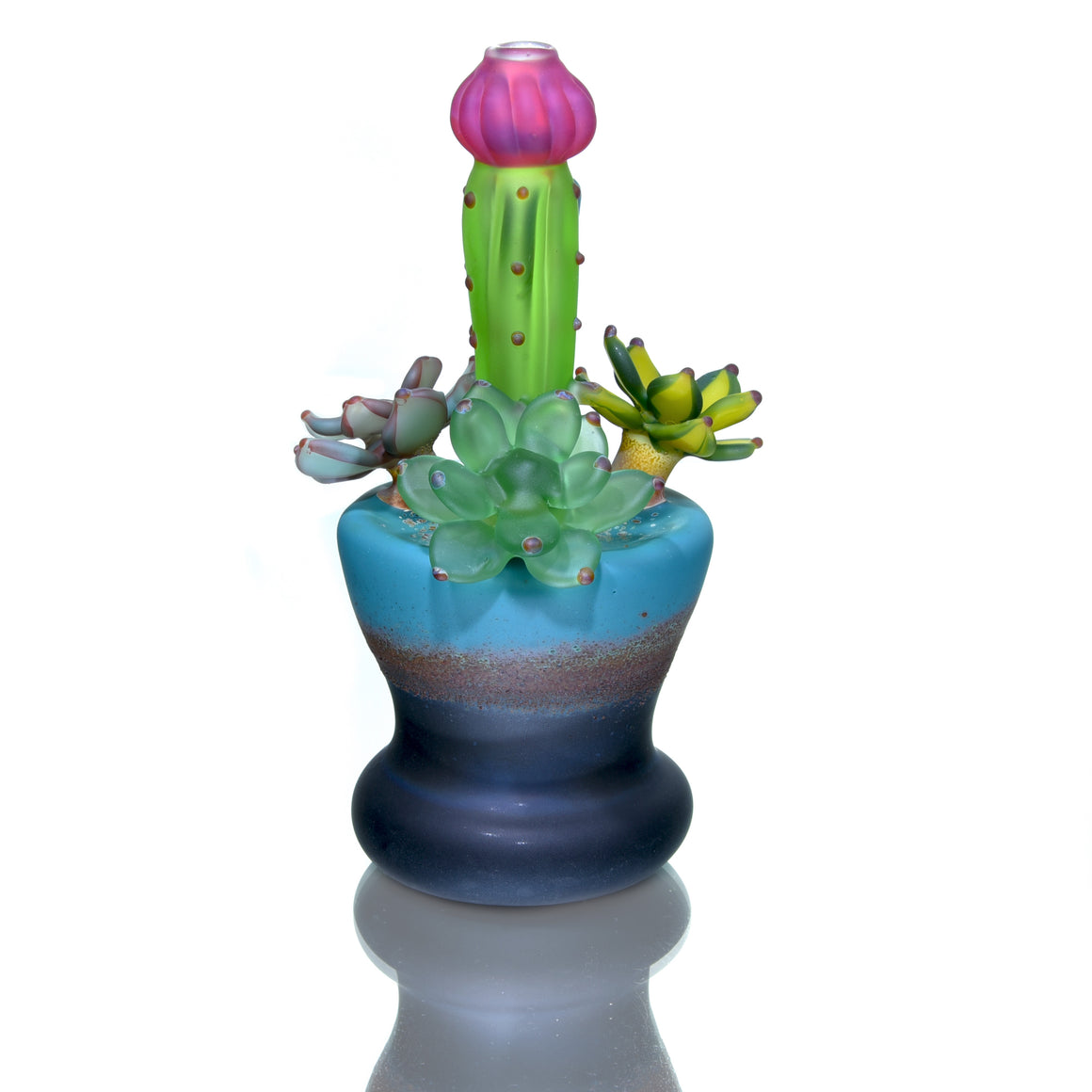 Frosted Vase Mini Tube w/ Removable Downstem - Echeveria & Moon Cactus - 10mm Female