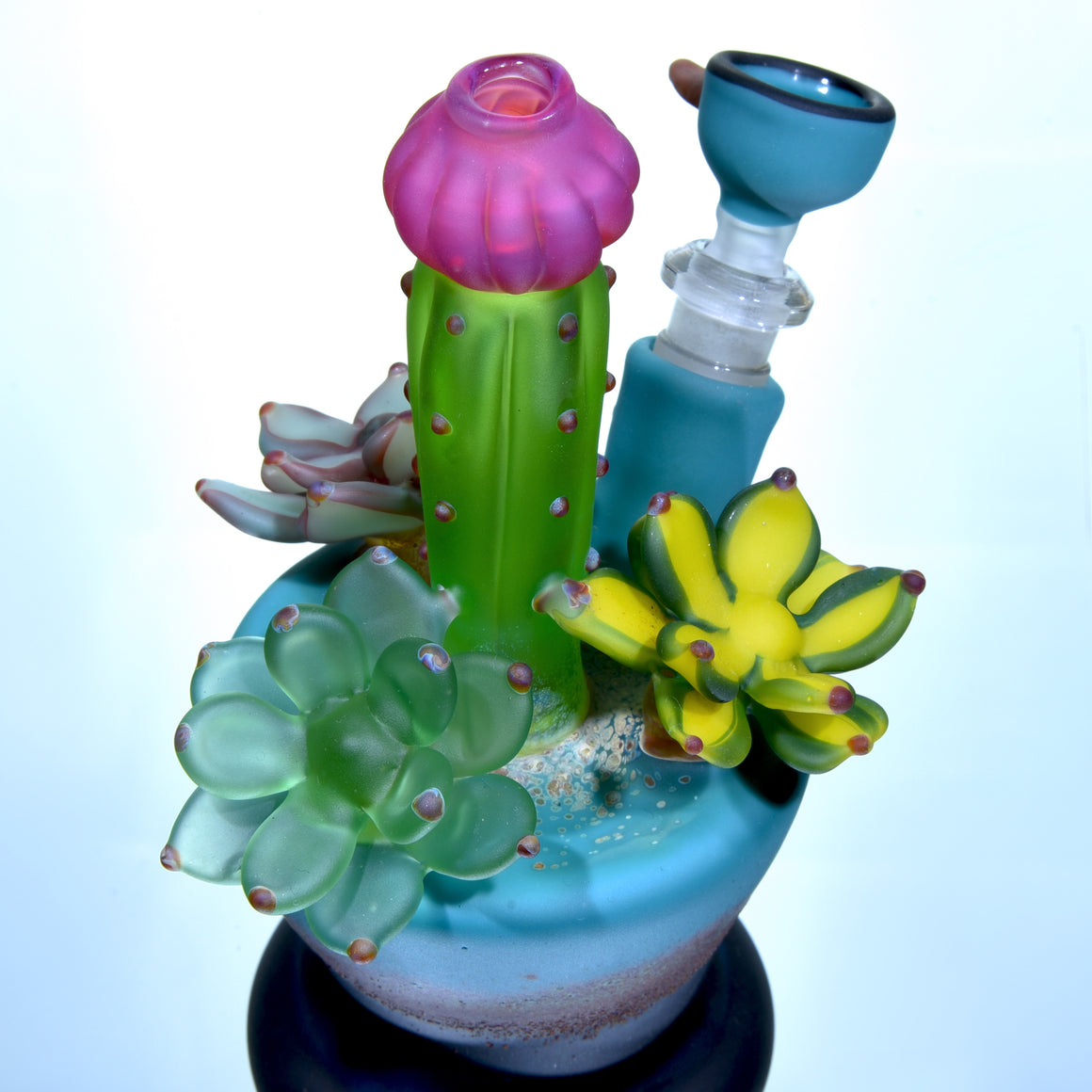 Frosted Vase Mini Tube w/ Removable Downstem - Echeveria & Moon Cactus - 10mm Female
