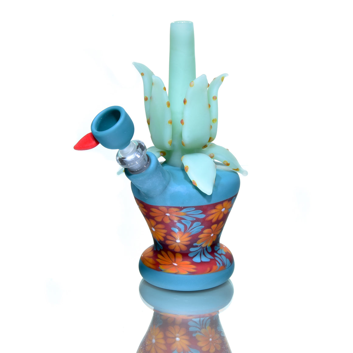 Frosted Floral Pattern Vase Mini Tube w/ Removable Downstem - Aloe Plant - 10mm Female