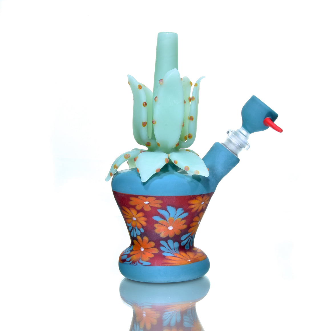 Frosted Floral Pattern Vase Mini Tube w/ Removable Downstem - Aloe Plant - 10mm Female