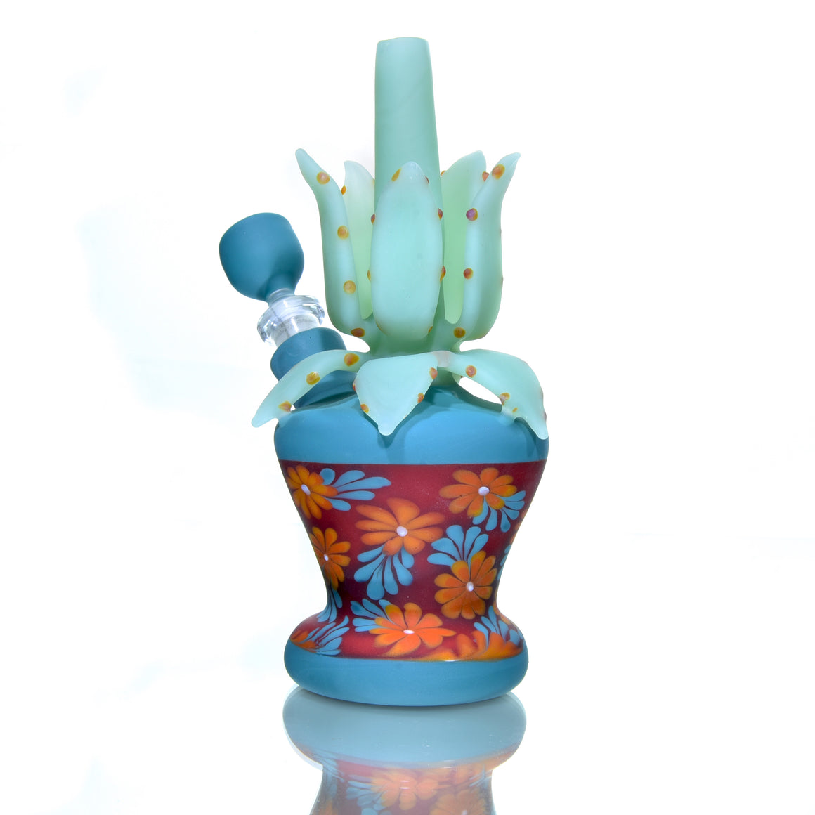 Frosted Floral Pattern Vase Mini Tube w/ Removable Downstem - Aloe Plant - 10mm Female