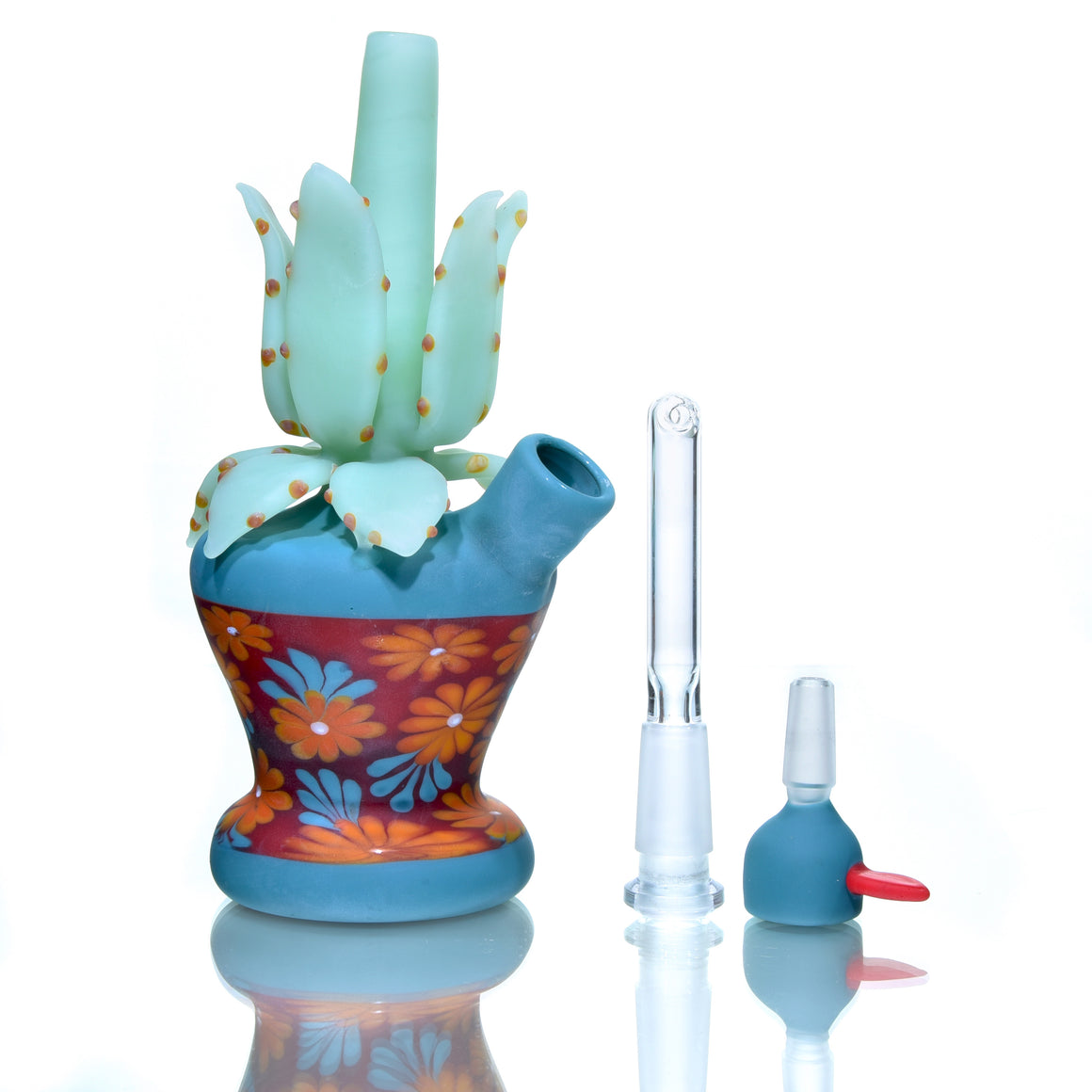 Frosted Floral Pattern Vase Mini Tube w/ Removable Downstem - Aloe Plant - 10mm Female