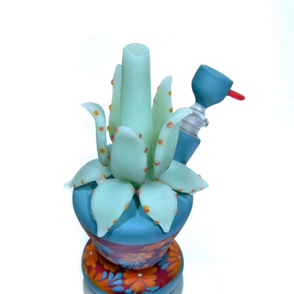 Frosted Floral Pattern Vase Mini Tube w/ Removable Downstem - Aloe Plant - 10mm Female