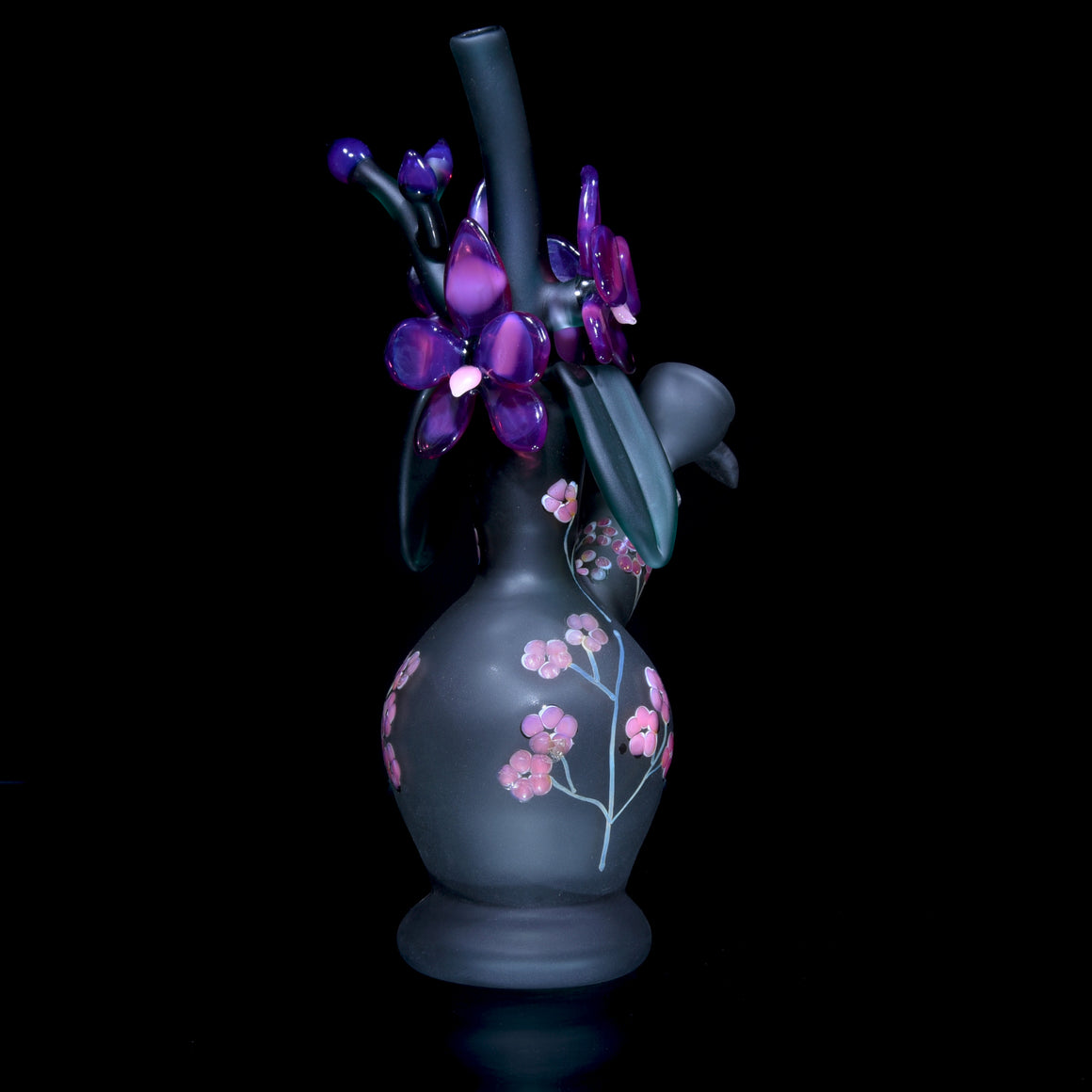 Frosted Floral Pattern Bouquet Mini Tube w/ Removable Downstem - Purple Orchid - 10mm Female