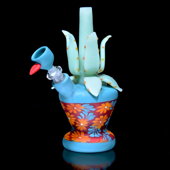 Frosted Floral Pattern Vase Mini Tube w/ Removable Downstem - Aloe Plant - 10mm Female
