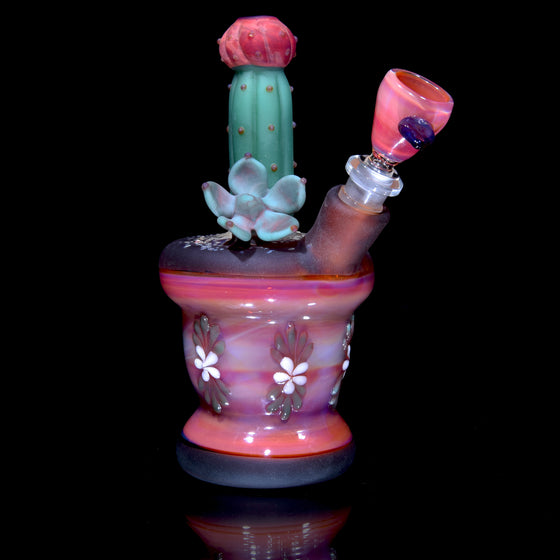 Frosted Floral Pattern Vase Mini Tube w/ Removable Downstem - Echeveria & Moon Cactus - 10mm Female