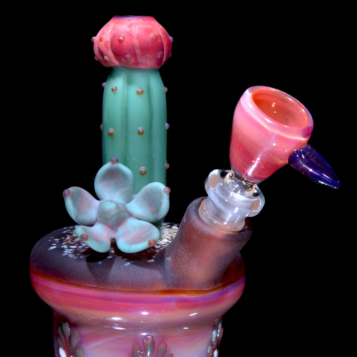 Frosted Floral Pattern Vase Mini Tube w/ Removable Downstem - Echeveria & Moon Cactus - 10mm Female