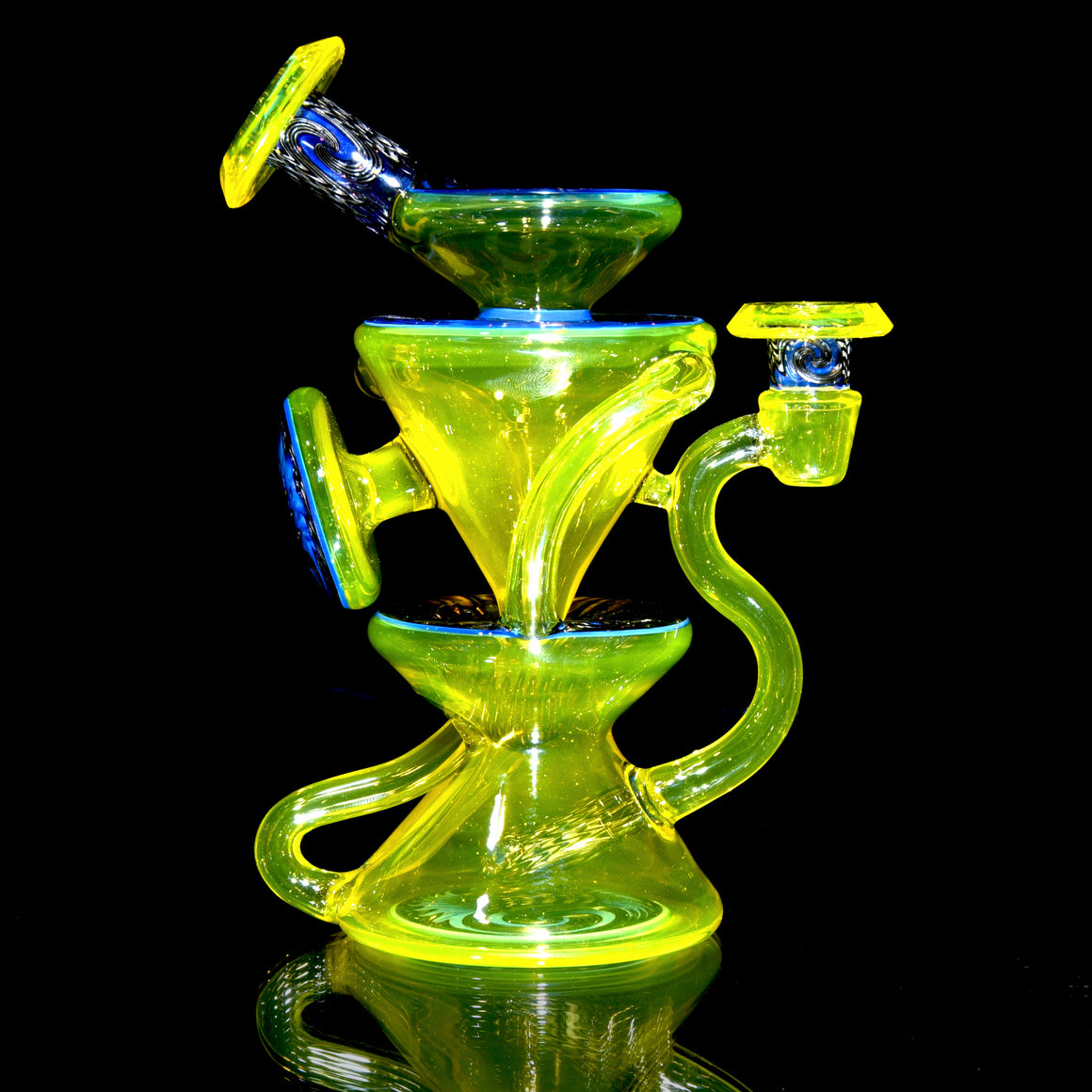 Faceted Two & Through Double-uptake Floating Recycler - CFL Serum over Lemon Drop/Crushed Opal Electrum Linework - 10mm Female