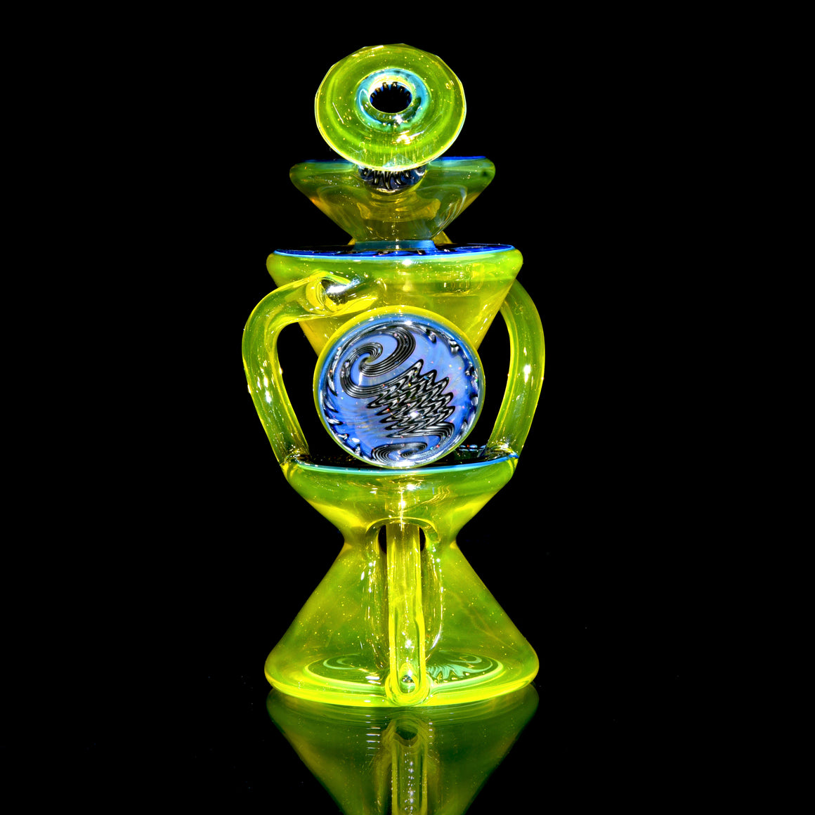Faceted Two & Through Double-uptake Floating Recycler - CFL Serum over Lemon Drop/Crushed Opal Electrum Linework - 10mm Female