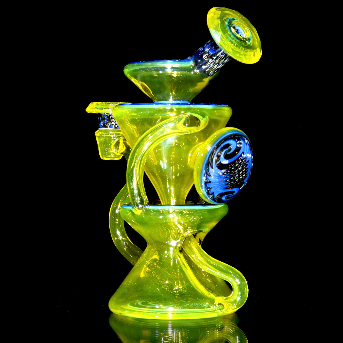 Faceted Two & Through Double-uptake Floating Recycler - CFL Serum over Lemon Drop/Crushed Opal Electrum Linework - 10mm Female