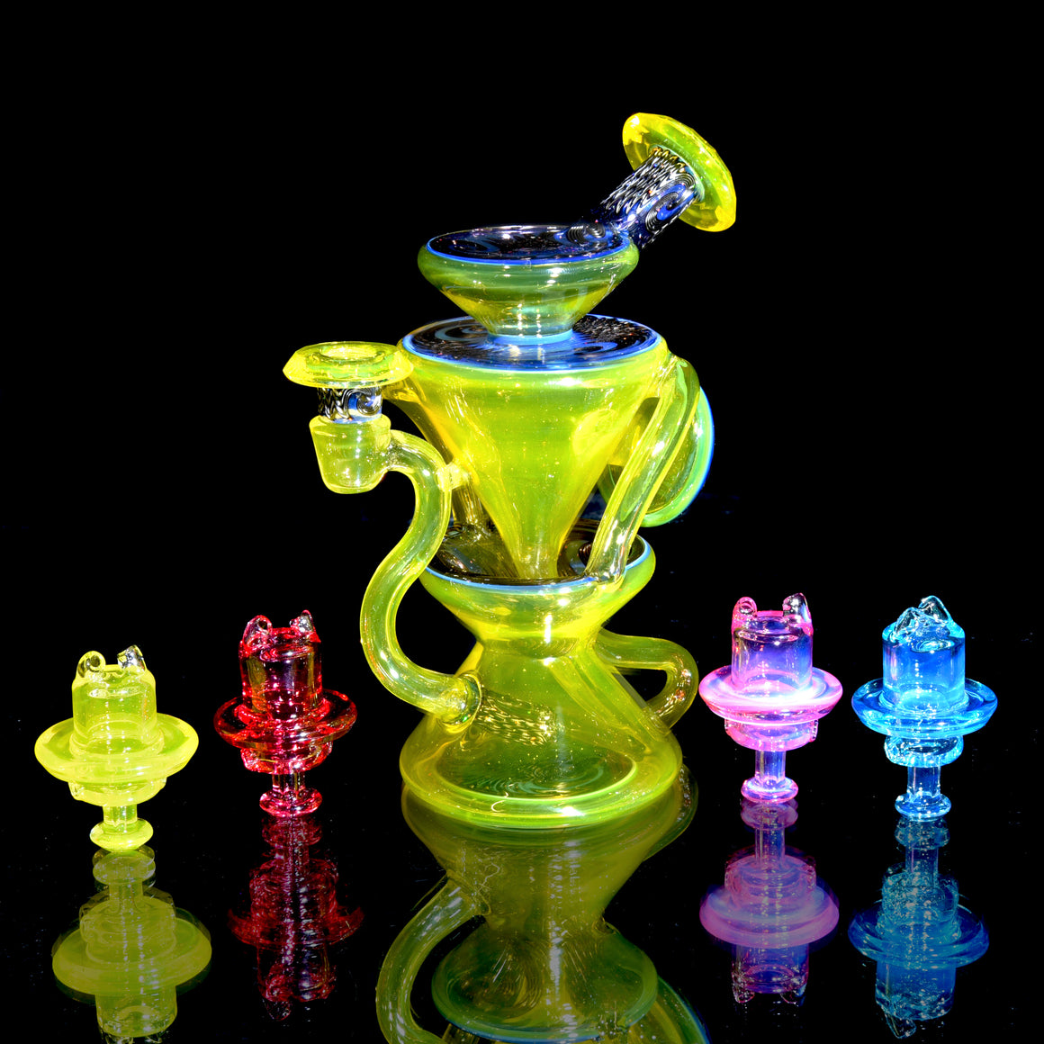 Faceted Two & Through Double-uptake Floating Recycler - CFL Serum over Lemon Drop/Crushed Opal Electrum Linework - 10mm Female