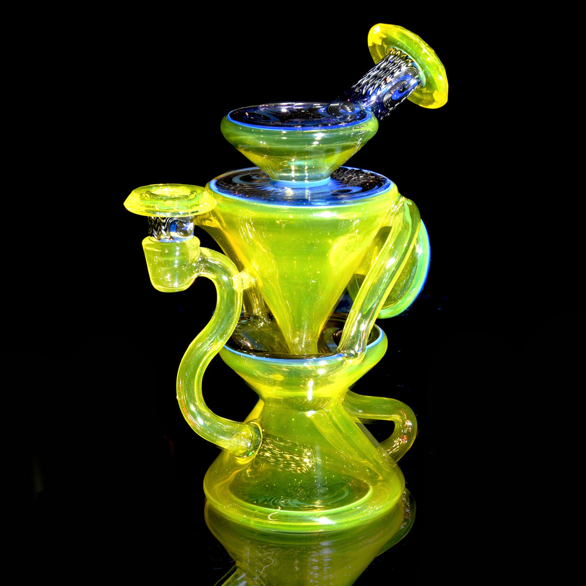 Faceted Two & Through Double-uptake Floating Recycler - CFL Serum over Lemon Drop/Crushed Opal Electrum Linework - 10mm Female