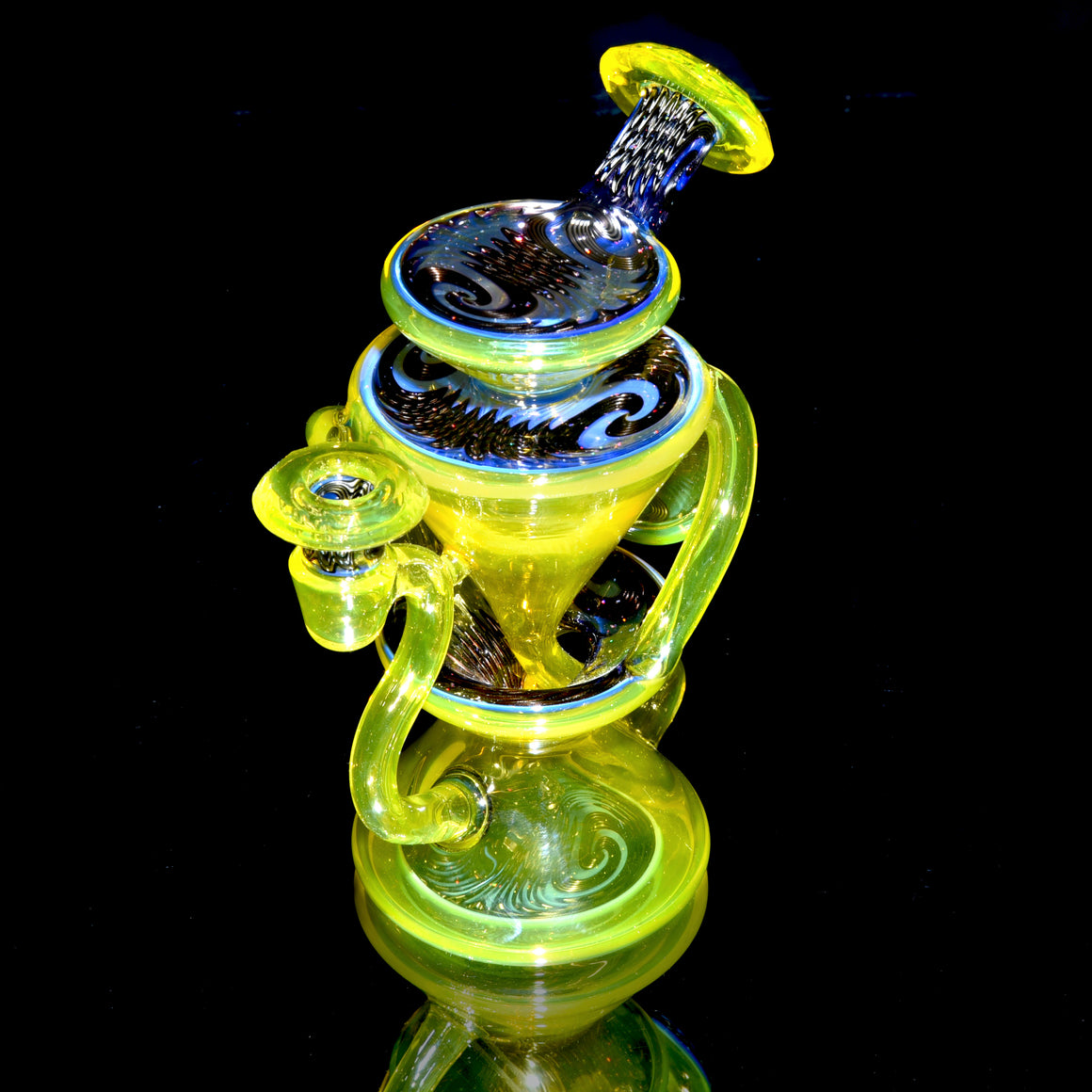 Faceted Two & Through Double-uptake Floating Recycler - CFL Serum over Lemon Drop/Crushed Opal Electrum Linework - 10mm Female