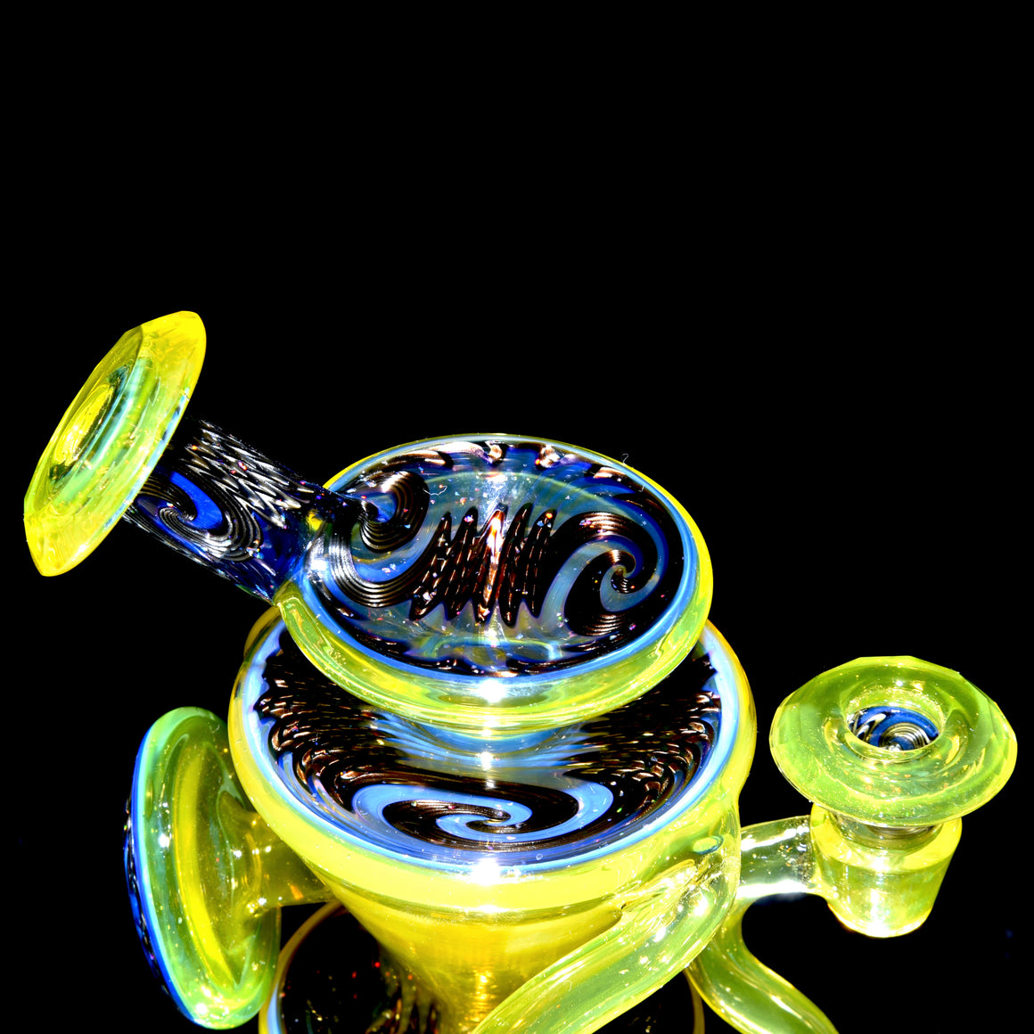 Faceted Two & Through Double-uptake Floating Recycler - CFL Serum over Lemon Drop/Crushed Opal Electrum Linework - 10mm Female
