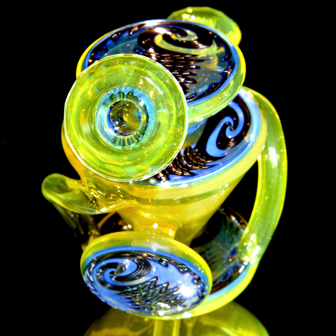 Faceted Two & Through Double-uptake Floating Recycler - CFL Serum over Lemon Drop/Crushed Opal Electrum Linework - 10mm Female