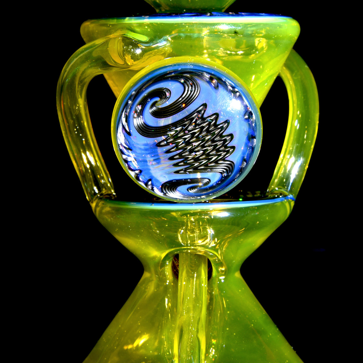 Faceted Two & Through Double-uptake Floating Recycler - CFL Serum over Lemon Drop/Crushed Opal Electrum Linework - 10mm Female